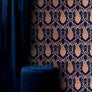 Cardiac Damask Wallpaper - Midnight Blue & Copper Gold-Anatomy Boutique-Anatomy Boutique