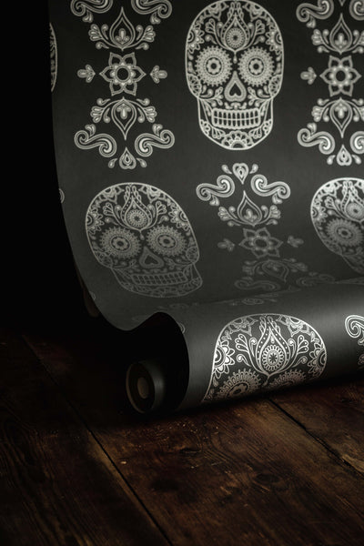 Skull Wallpaper Sample - Grey & Silver-Anatomy Boutique-Anatomy Boutique