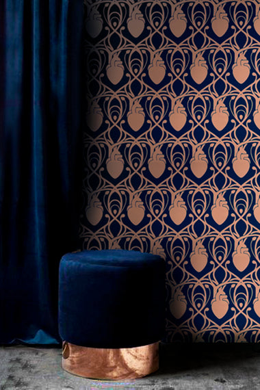 Cardiac Damask Wallpaper - Midnight Blue & Copper Gold-Anatomy Boutique-Anatomy Boutique