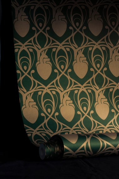 Cardiac Damask Wallpaper Sample - Green & Gold-Anatomy Boutique-Anatomy Boutique
